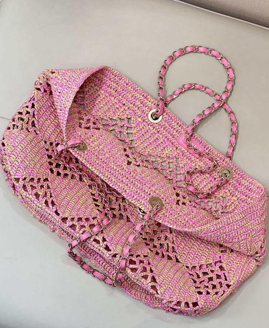 Chanel AS4576 25SS Shopping Bag Pink Raffia