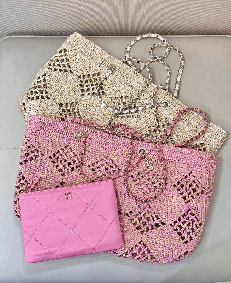 Chanel AS4576 25SS Shopping Bag Pink Raffia