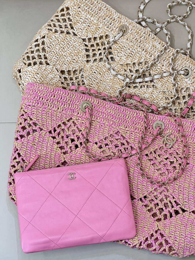 Chanel AS4576 25SS Shopping Bag Pink Raffia