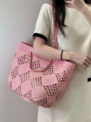 Chanel AS4576 25SS Shopping Bag Pink Raffia - Default Title - View 1