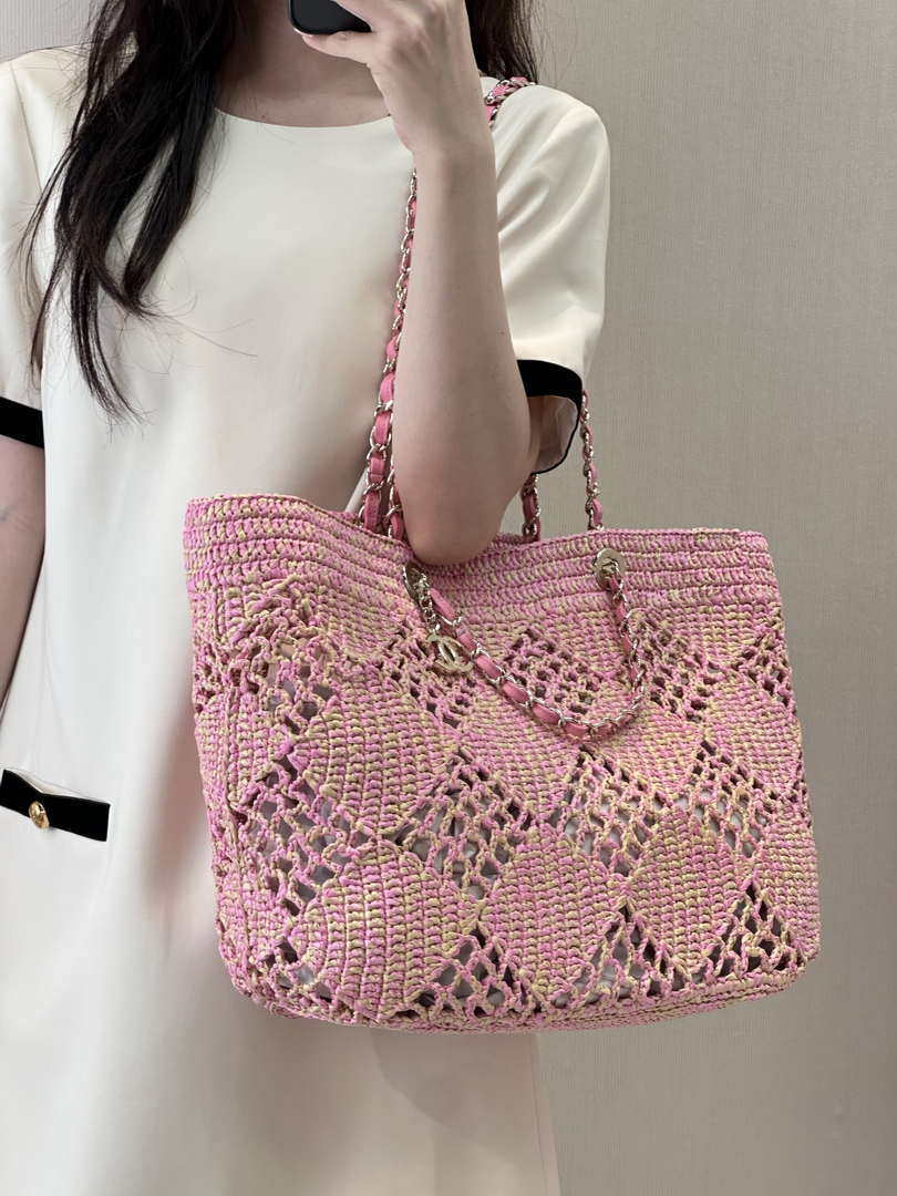 Chanel AS4576 25SS Shopping Bag Pink Raffia