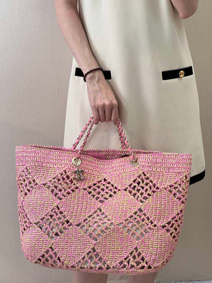Chanel AS4576 25SS Shopping Bag Pink Raffia - Default Title - View 16