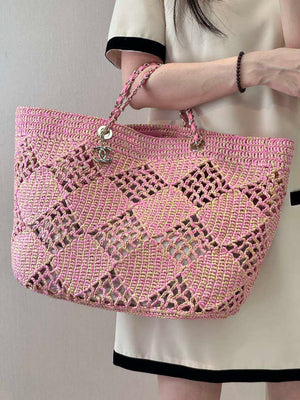 Chanel AS4576 25SS Shopping Bag Pink Raffia - Default Title - View 17