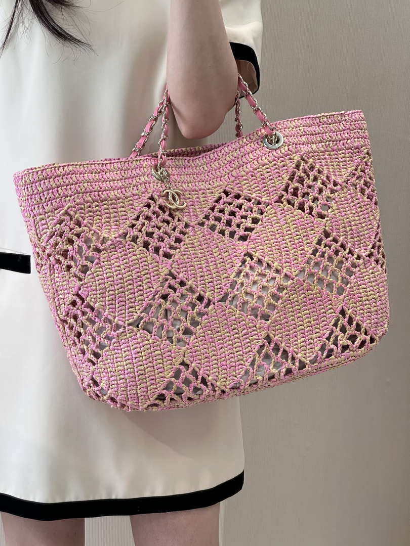Chanel AS4576 25SS Shopping Bag Pink Raffia