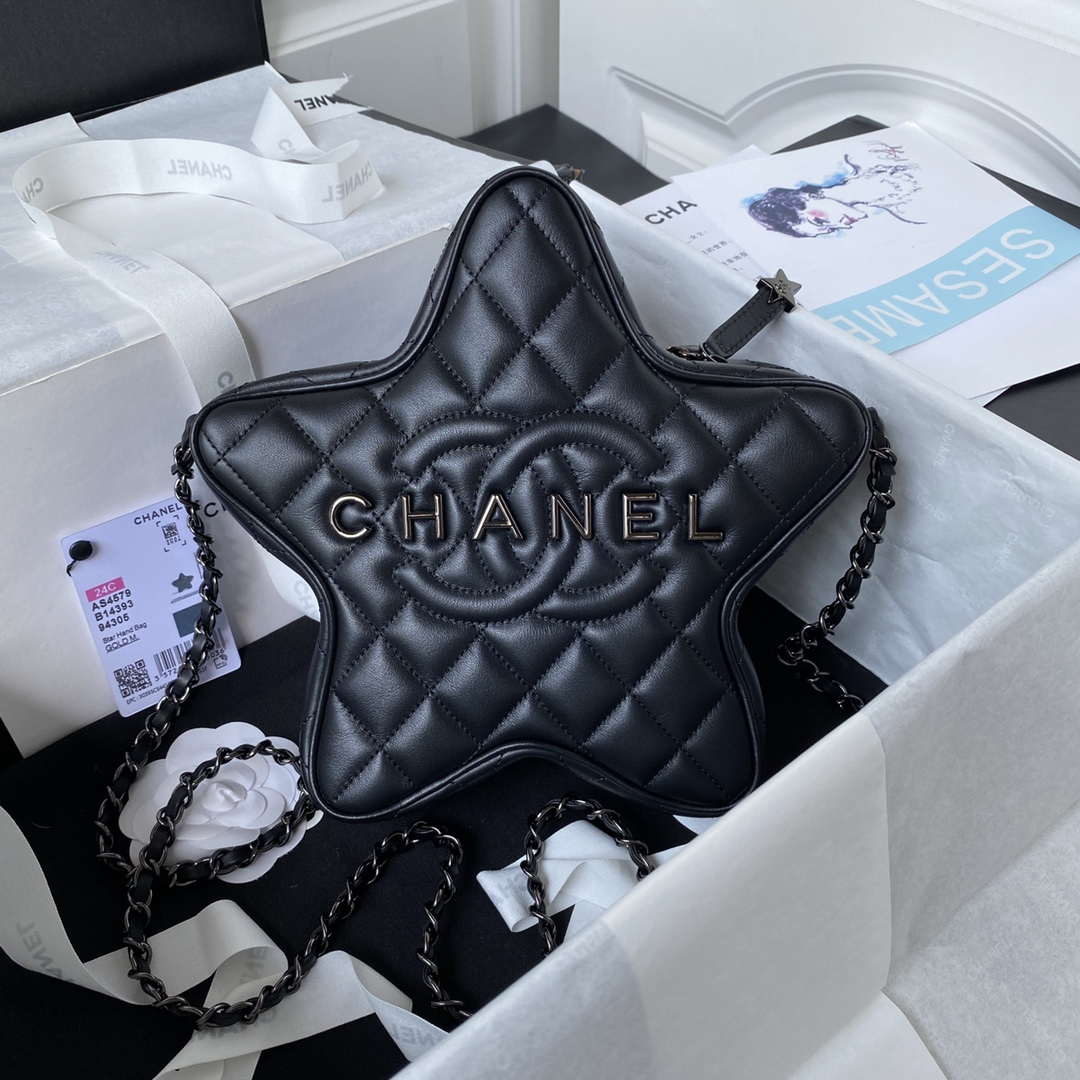 Chanel AS4579 Star Handbag metallic Lambskin Black metal Black - Default Title - View 1