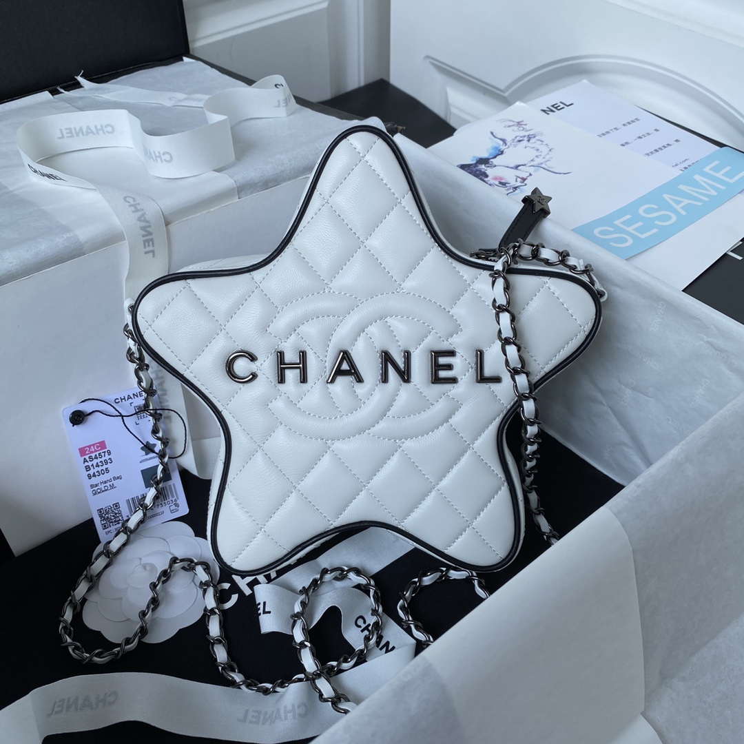 Chanel AS4579 Star Handbag metallic Lambskin Black metal White - Default Title - View 1