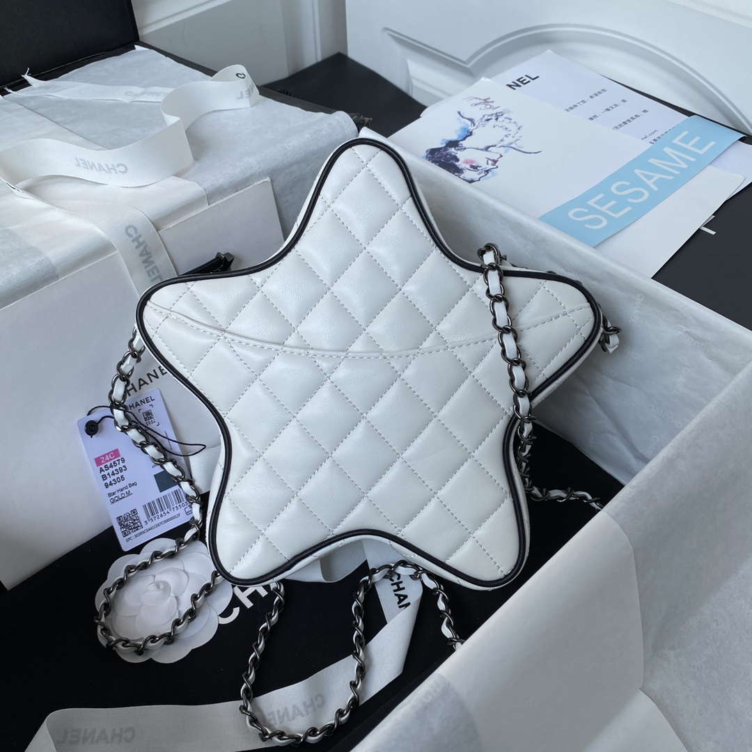 Chanel AS4579 Star Handbag metallic Lambskin Black metal White - Default Title - View 2