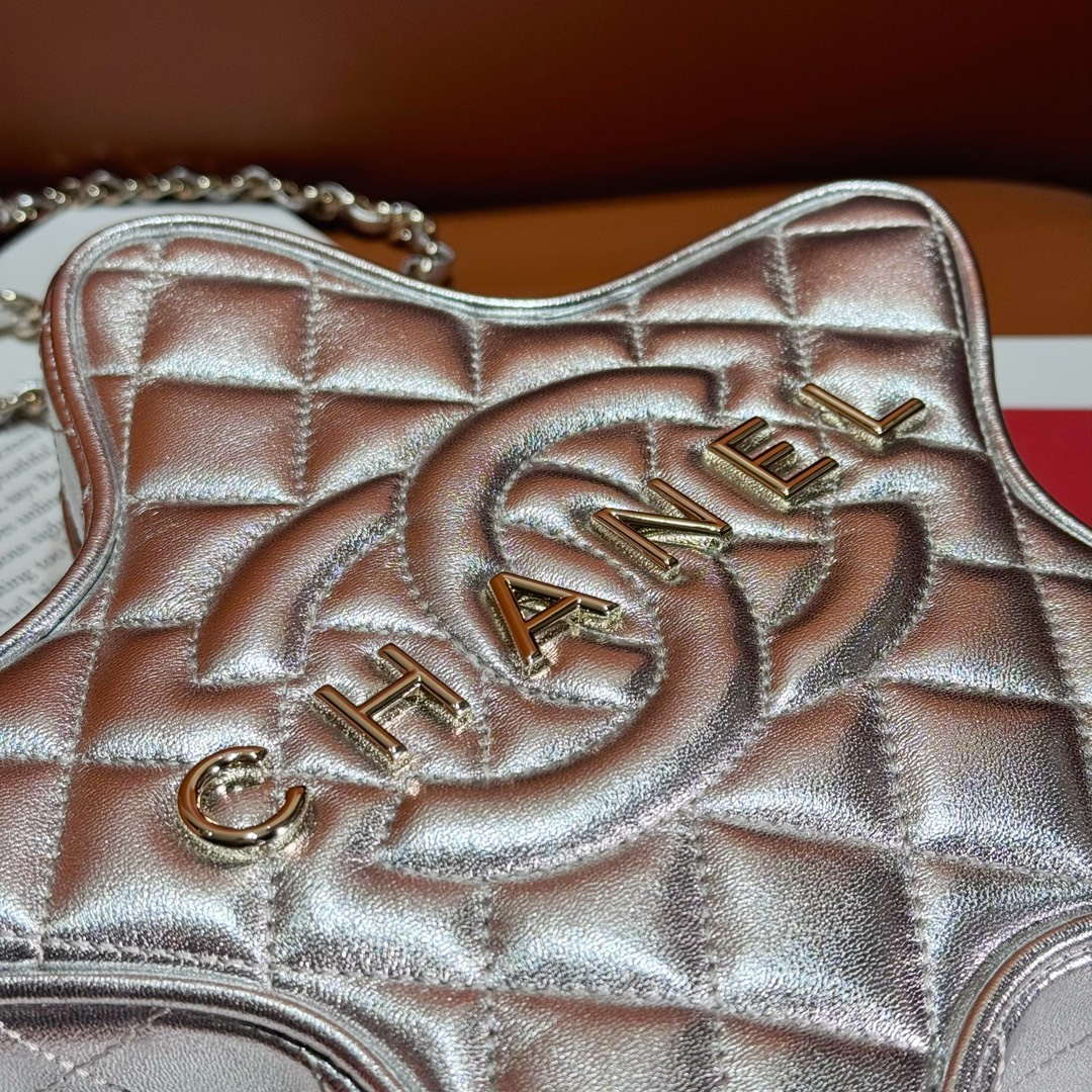 Chanel AS4579 Star Handbag metallic Lambskin gold metal Silver - Default Title - View 6