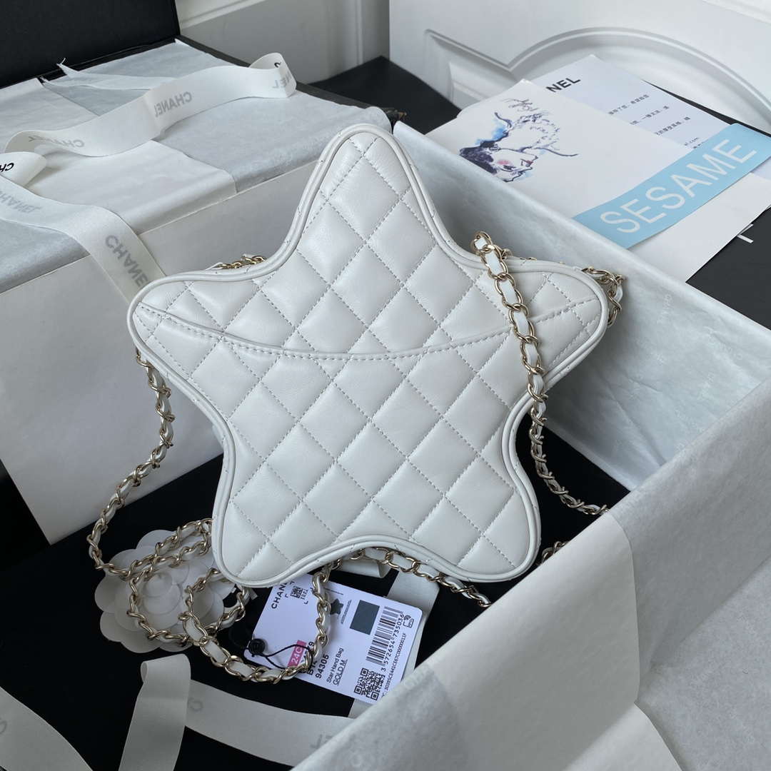 Chanel AS4579 Star Handbag metallic Lambskin gold metal Whtie - Default Title - View 9
