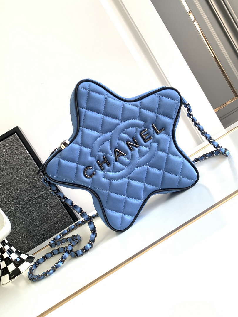 Chanel AS4579 Star Handbag Satin & Black-tone metal Blue - Default Title - View 1