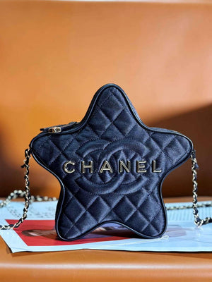 Chanel AS4579 Star Handbag Satin & gold-tone metal Black - Default Title - View 1