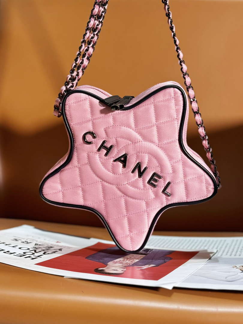 Chanel AS4579 Star Handbag Satin & Black-tone metal Pink - Default Title - View 1