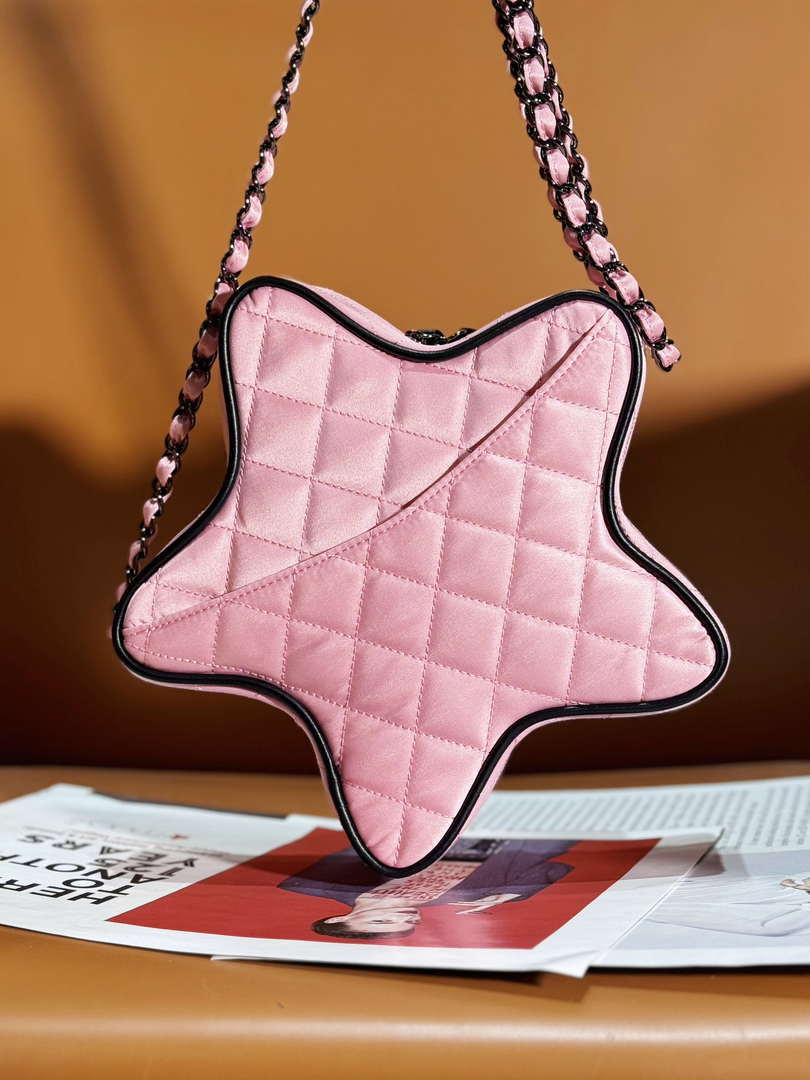 Chanel AS4579 Star Handbag Satin & Black-tone metal Pink - Default Title - View 3