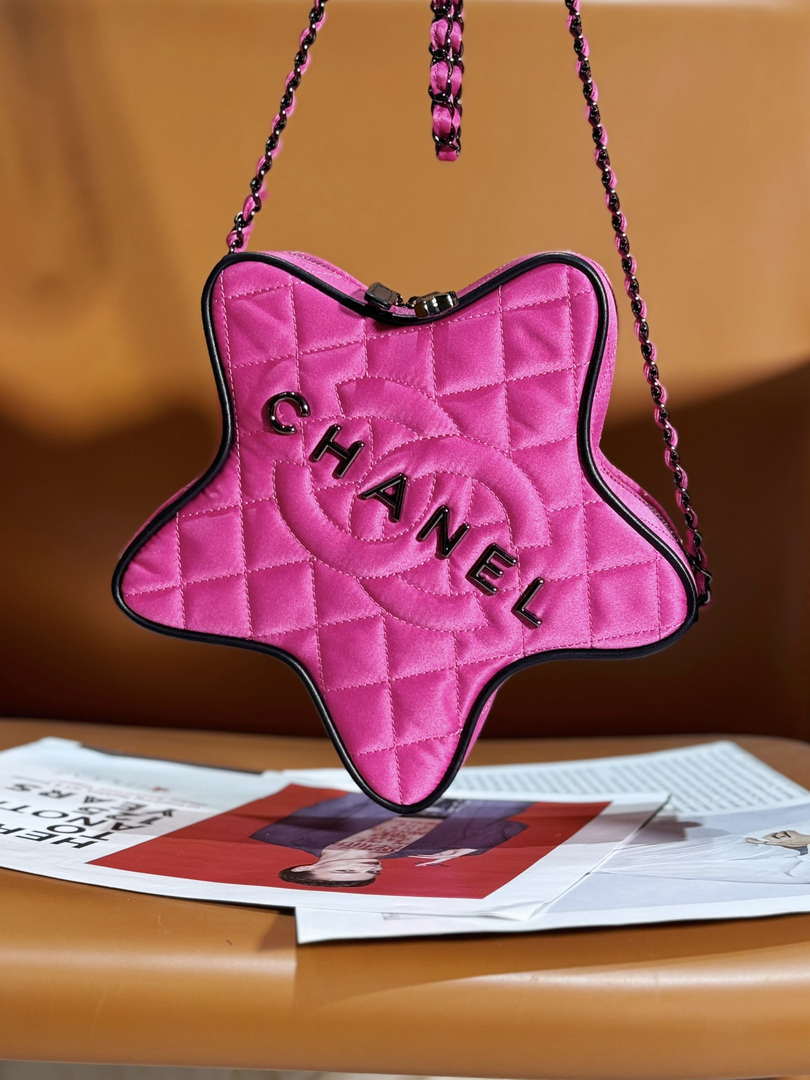 Chanel AS4579 Star Handbag Satin & Black-tone metal Rose Pink - Default Title - View 1