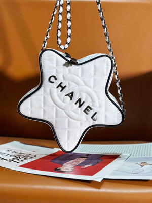 Chanel AS4579 Star Handbag Satin & Black-tone metal White - Default Title - View 1