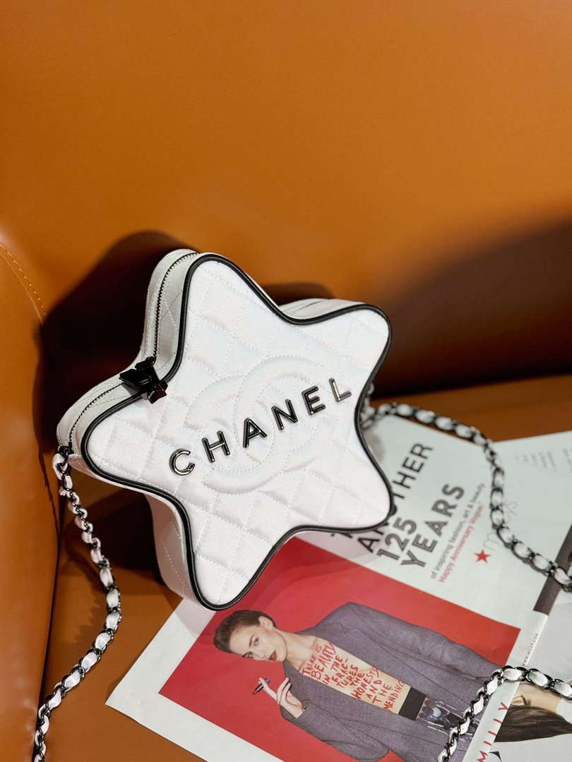 Chanel AS4579 Star Handbag Satin & Black-tone metal White - Default Title - View 2