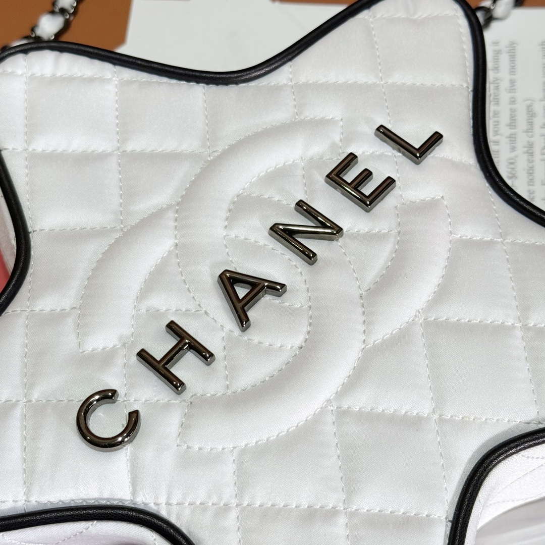 Chanel AS4579 Star Handbag Satin & Black-tone metal White - Default Title - View 6