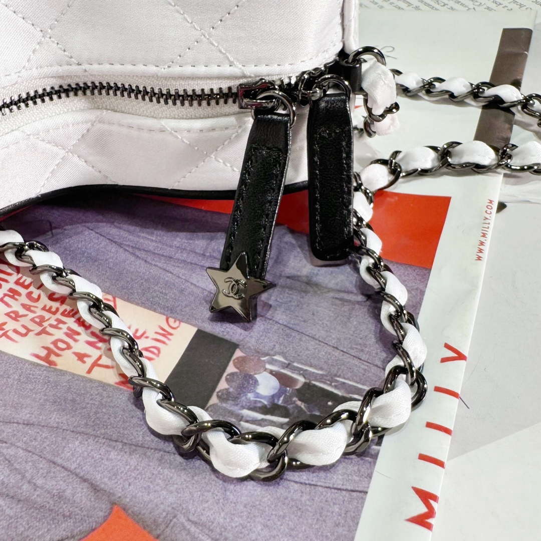 Chanel AS4579 Star Handbag Satin & Black-tone metal White - Default Title - View 7