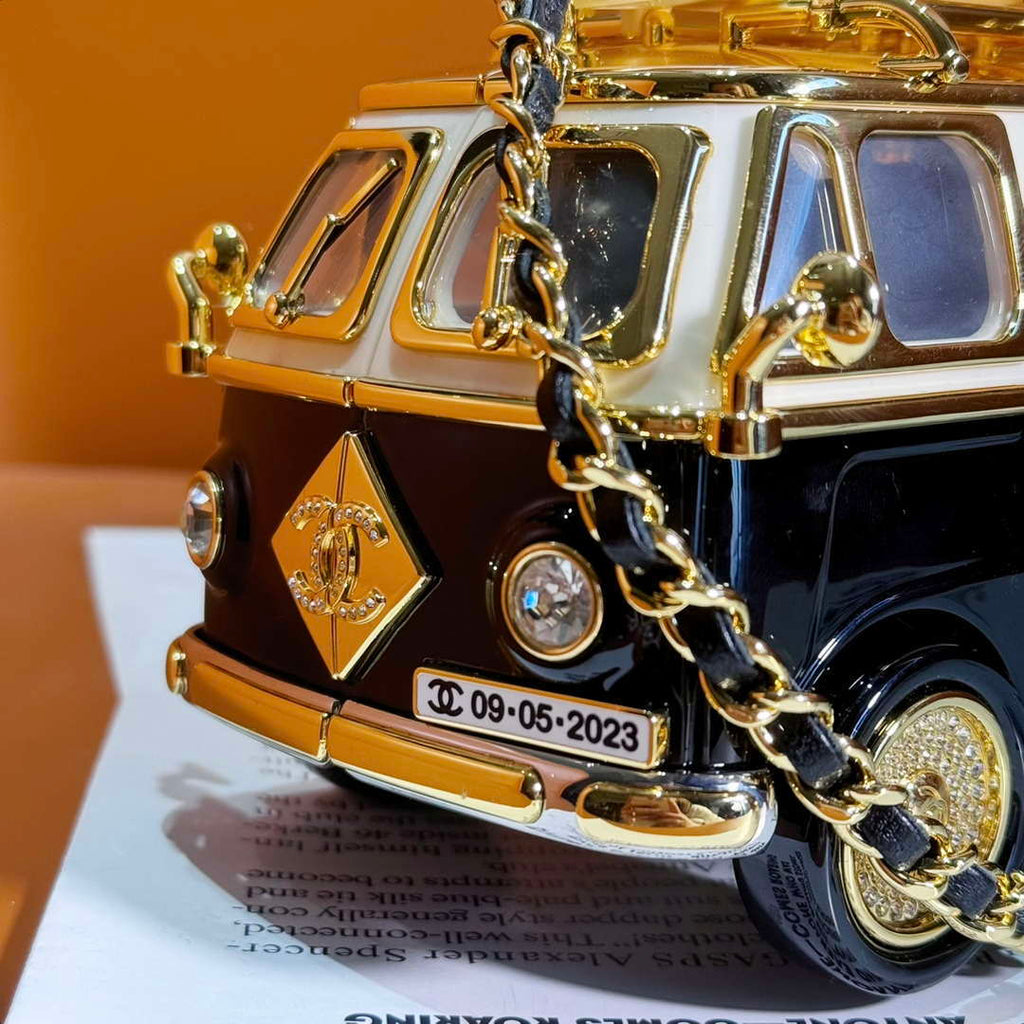 Chanel AS4590 MINI VAN Minaudiere plexi Enamel  Strass & Gold-Tone Metalblack White & Gold