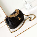 Chanel AS4595 MINI FLAP BAG Metallic Calfskin Diamante & Gold-Tone Metal Black - Default Title - View 1