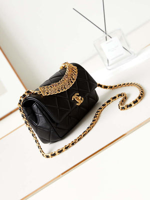Chanel AS4595 MINI FLAP BAG Metallic Calfskin Diamante & Gold-Tone Metal Black - Default Title - View 1