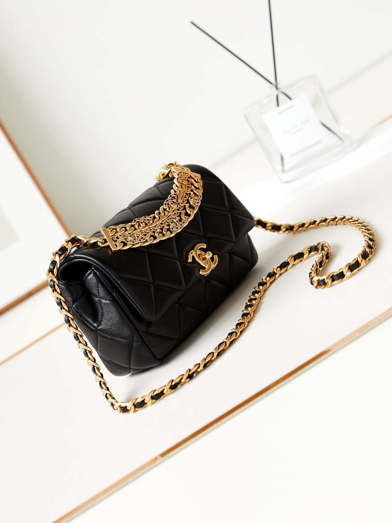 Chanel AS4595 MINI FLAP BAG Metallic Calfskin Diamante & Gold-Tone Metal Black - Default Title - View 1
