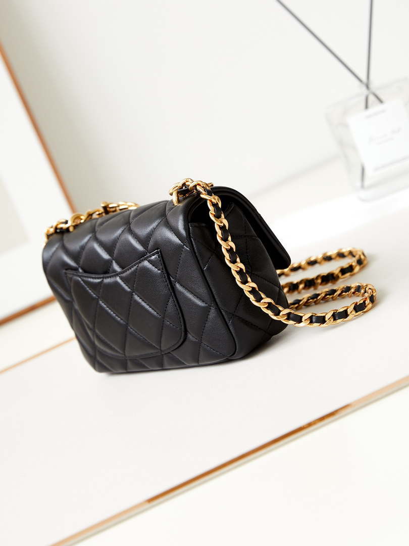 Chanel AS4595 MINI FLAP BAG Metallic Calfskin Diamante & Gold-Tone Metal Black - Default Title - View 2