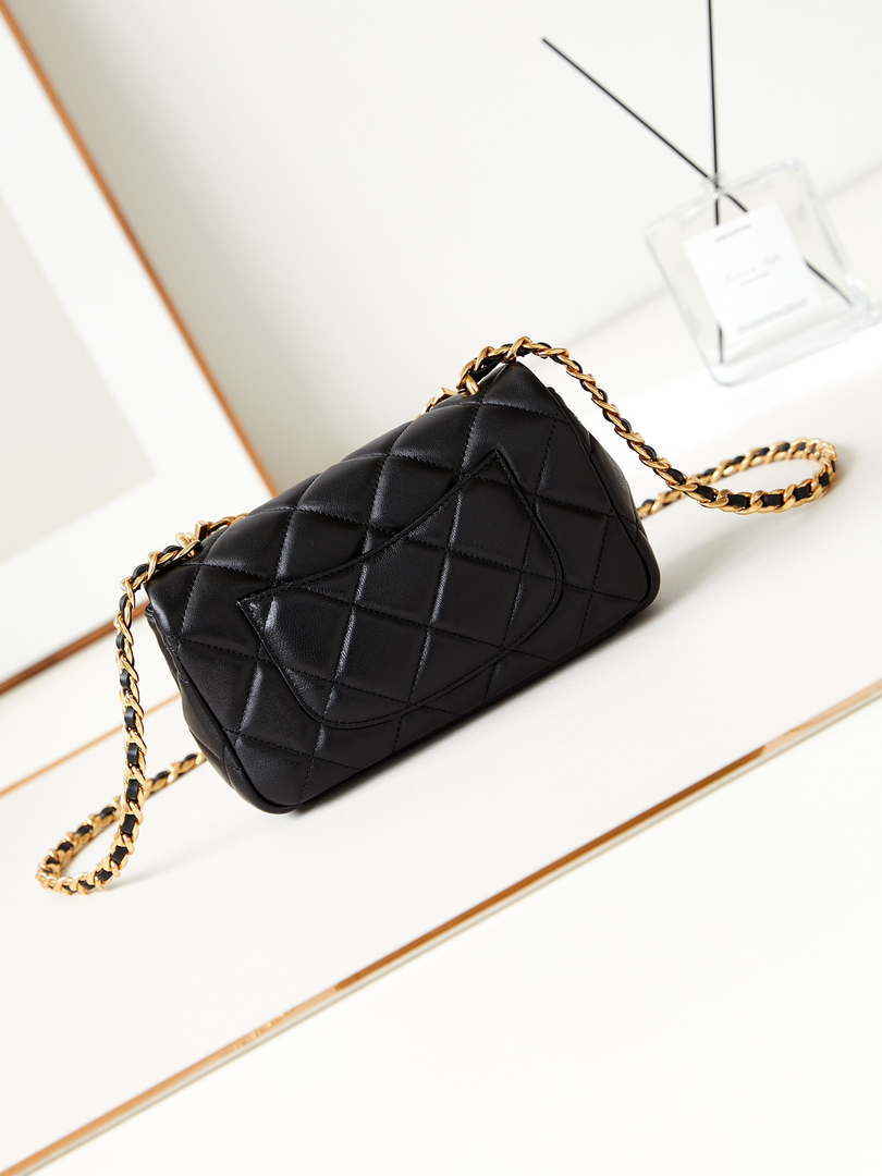 Chanel AS4595 MINI FLAP BAG Metallic Calfskin Diamante & Gold-Tone Metal Black - Default Title - View 4