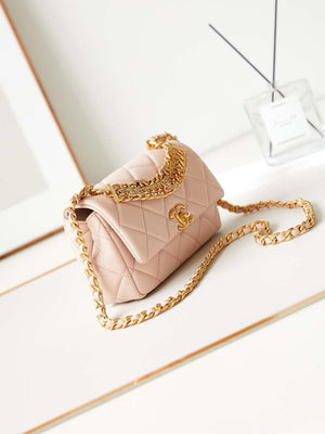 Chanel AS4595 MINI FLAP BAG Metallic Calfskin Diamante & Gold-Tone Metal Light Pink - Default Title - View 2