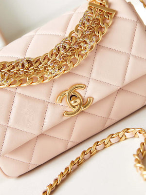 Chanel AS4595 MINI FLAP BAG Metallic Calfskin Diamante & Gold-Tone Metal Light Pink - Default Title - View 3