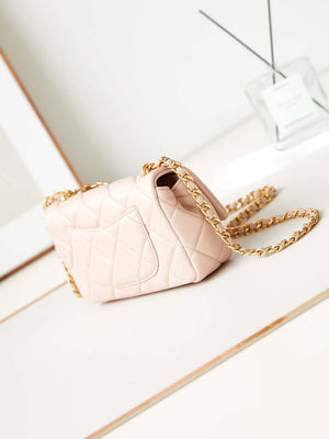 Chanel AS4595 MINI FLAP BAG Metallic Calfskin Diamante & Gold-Tone Metal Light Pink - Default Title - View 4