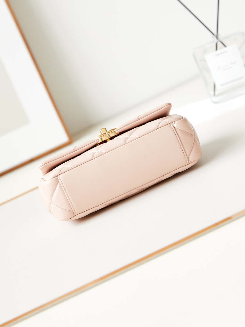 Chanel AS4595 MINI FLAP BAG Metallic Calfskin Diamante & Gold-Tone Metal Light Pink - Default Title - View 5