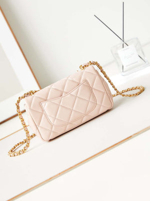 Chanel AS4595 MINI FLAP BAG Metallic Calfskin Diamante & Gold-Tone Metal Light Pink - Default Title - View 6