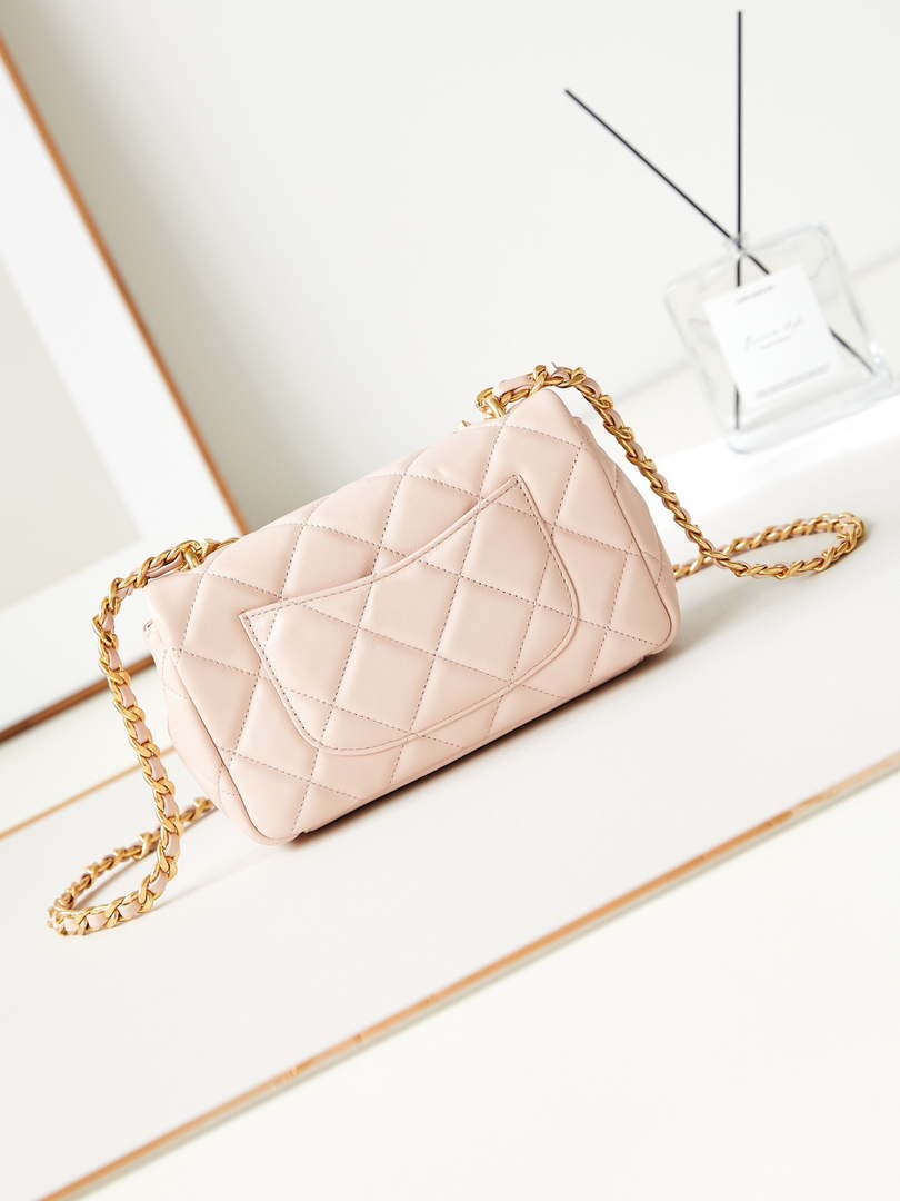 Chanel AS4595 MINI FLAP BAG Metallic Calfskin Diamante & Gold-Tone Metal Light Pink - Default Title - View 6