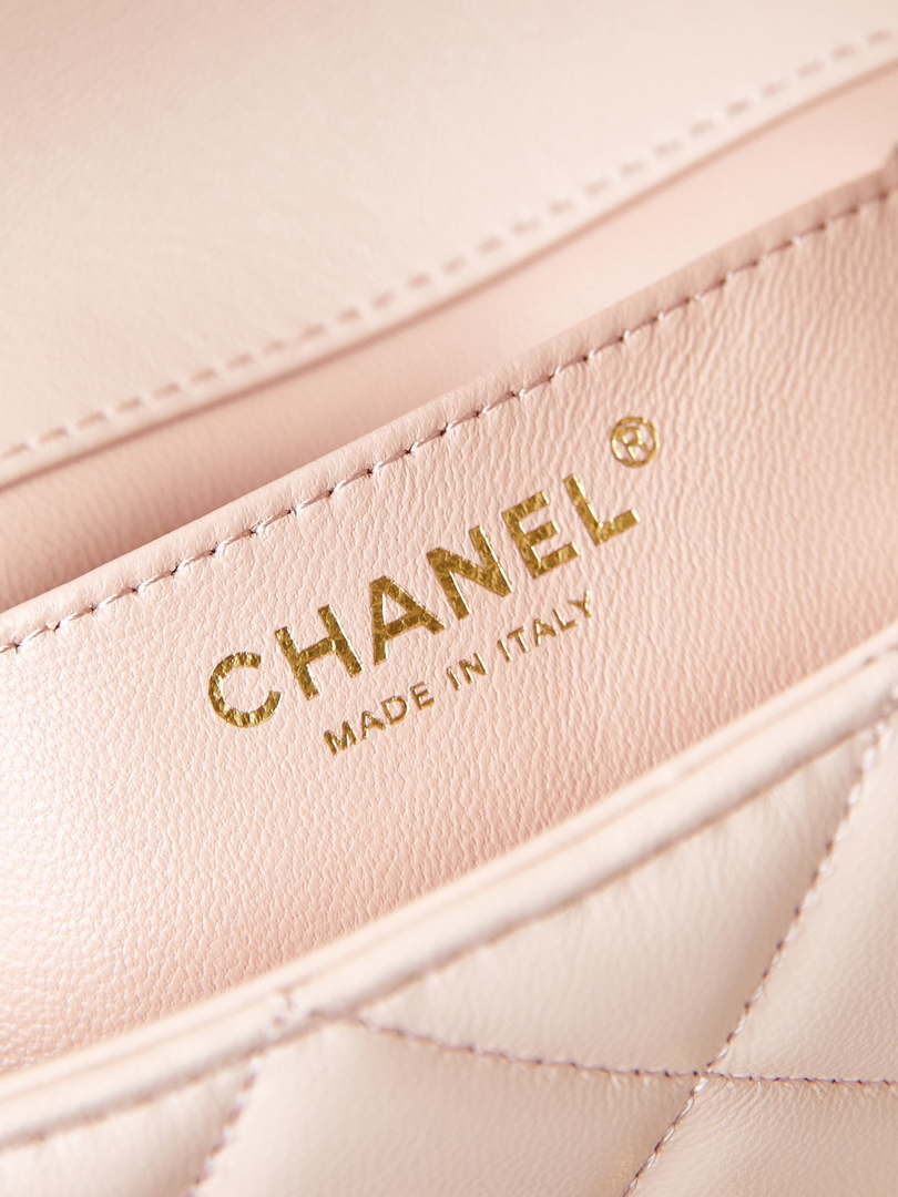 Chanel AS4595 MINI FLAP BAG Metallic Calfskin Diamante & Gold-Tone Metal Light Pink