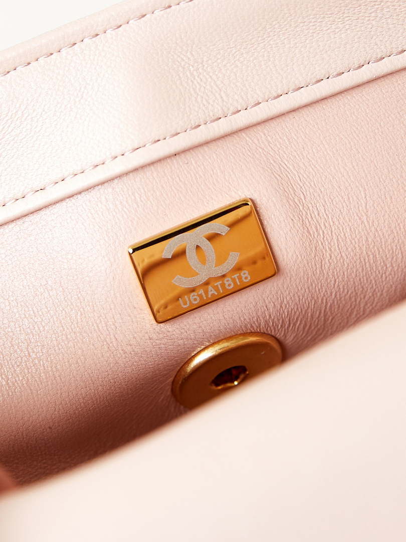 Chanel AS4595 MINI FLAP BAG Metallic Calfskin Diamante & Gold-Tone Metal Light Pink - Default Title - View 9