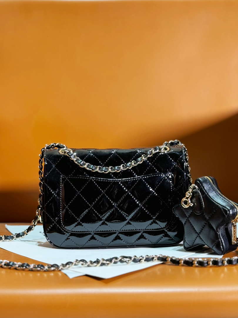 Chanel AS4646 MINI FLAP BAG & STAR COIN PURSE Mirror Calfskin  Metallic Calfskin & Gold-Tone Metal Black - Default Title - View 3