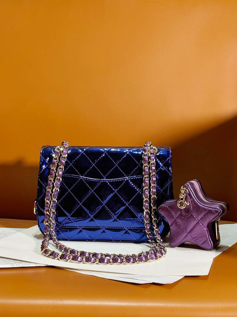 Chanel AS4646 MINI FLAP BAG & STAR COIN PURSE Mirror Calfskin  Metallic Calfskin & Gold-Tone Metal Dark Purple
