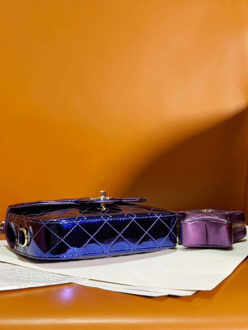 Chanel AS4646 MINI FLAP BAG & STAR COIN PURSE Mirror Calfskin  Metallic Calfskin & Gold-Tone Metal Dark Purple - Default Title - View 4