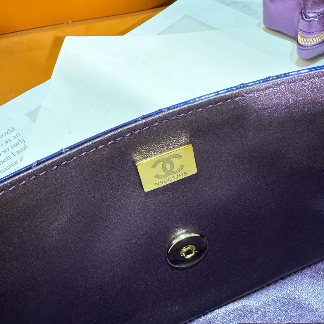 Chanel AS4646 MINI FLAP BAG & STAR COIN PURSE Mirror Calfskin  Metallic Calfskin & Gold-Tone Metal Dark Purple