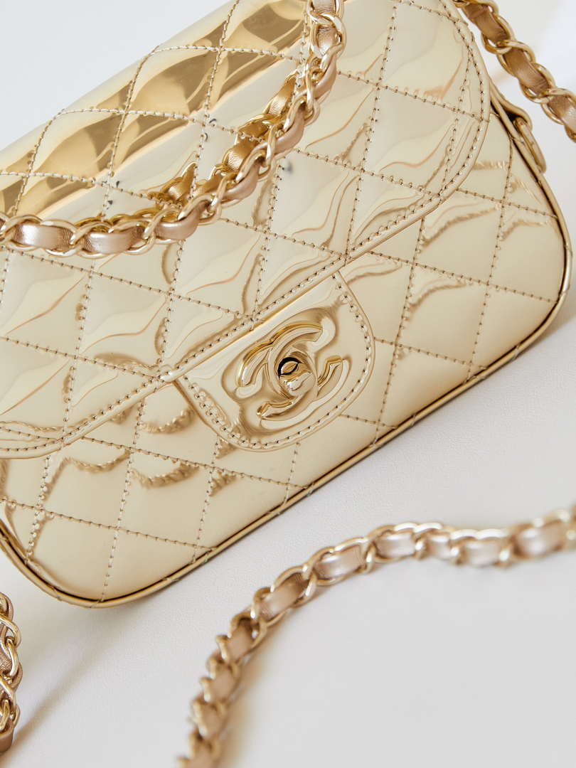 Chanel AS4646 MINI FLAP BAG & STAR COIN PURSE Mirror Calfskin  Metallic Calfskin & Gold-Tone Metal Gold