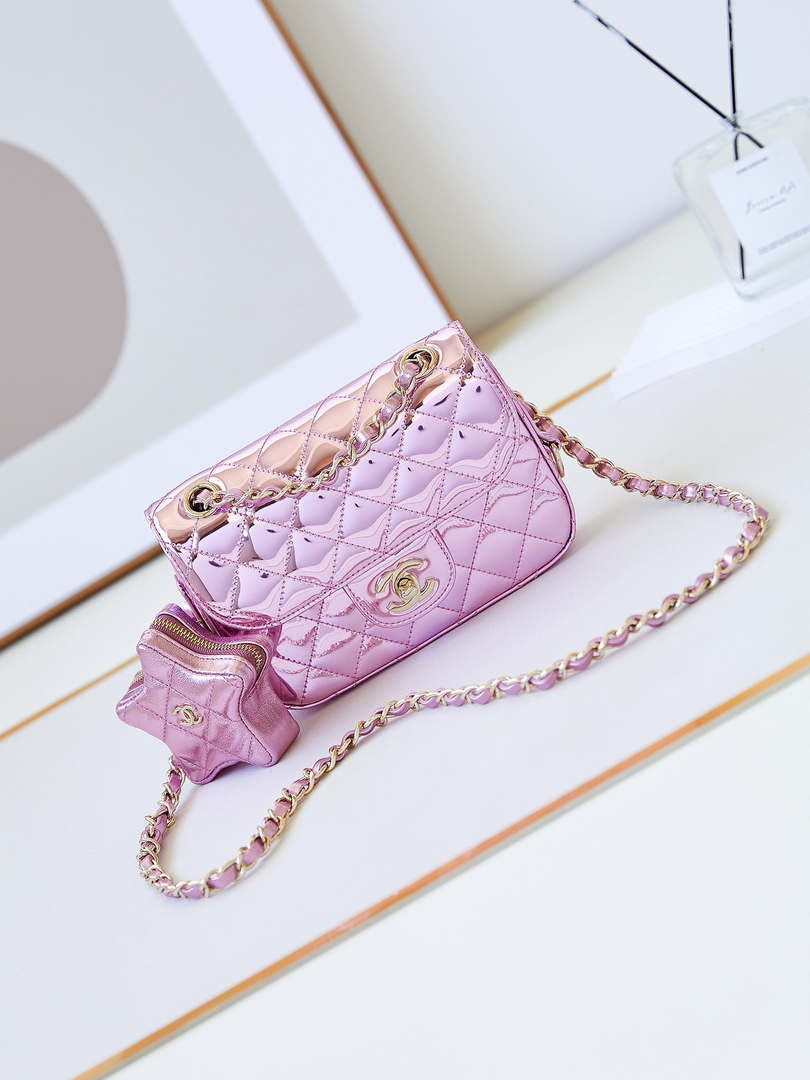 Chanel AS4646 MINI FLAP BAG & STAR COIN PURSE Mirror Calfskin  Metallic Calfskin & Gold-Tone Metal Purple