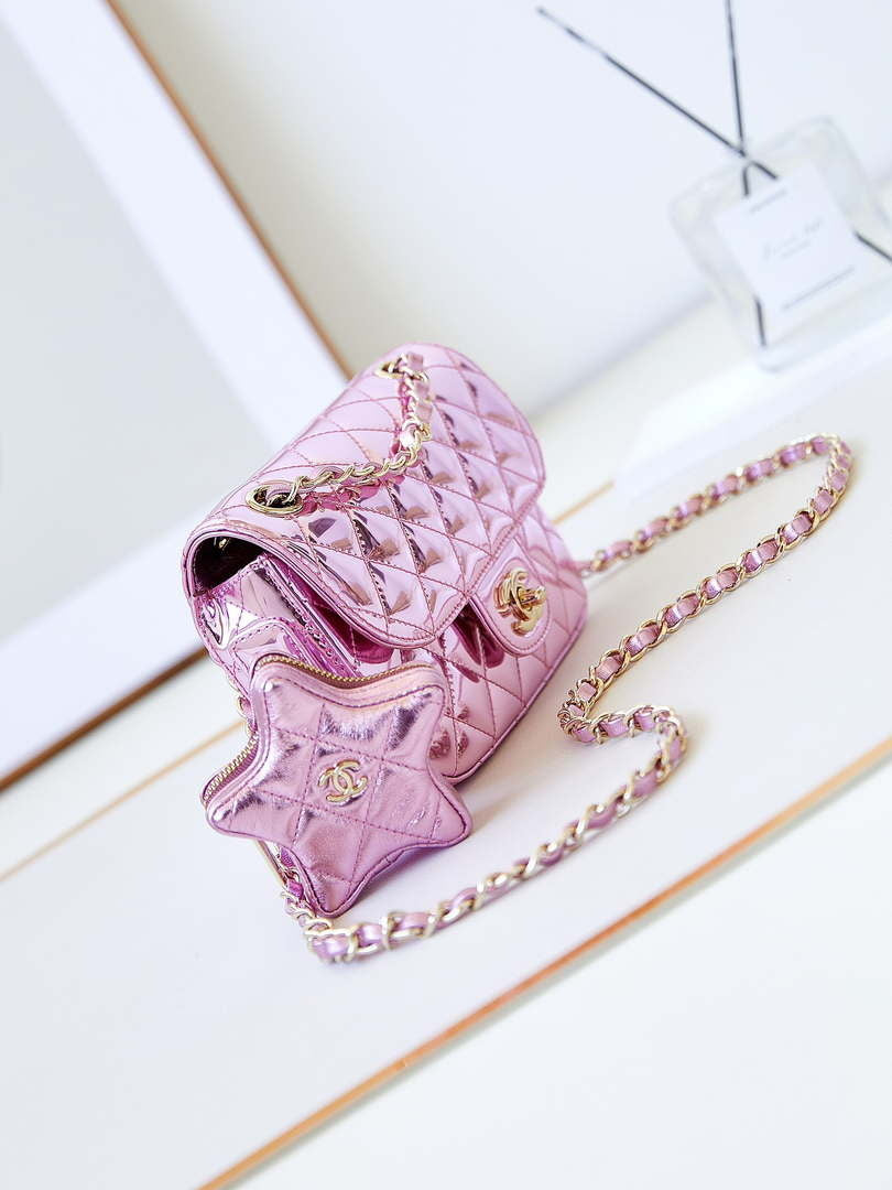 Chanel AS4646 MINI FLAP BAG & STAR COIN PURSE Mirror Calfskin  Metallic Calfskin & Gold-Tone Metal Purple - Default Title - View 3