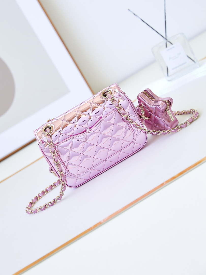 Chanel AS4646 MINI FLAP BAG & STAR COIN PURSE Mirror Calfskin  Metallic Calfskin & Gold-Tone Metal Purple