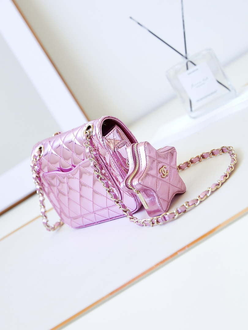 Chanel AS4646 MINI FLAP BAG & STAR COIN PURSE Mirror Calfskin  Metallic Calfskin & Gold-Tone Metal Purple