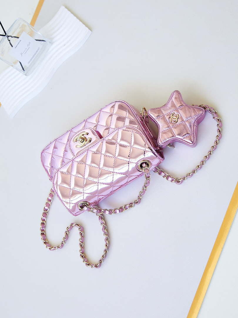 Chanel AS4646 MINI FLAP BAG & STAR COIN PURSE Mirror Calfskin  Metallic Calfskin & Gold-Tone Metal Purple