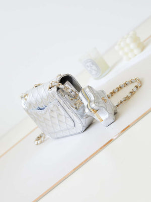 Chanel AS4646 MINI FLAP BAG & STAR COIN PURSE Mirror Calfskin  Metallic Calfskin & Gold-Tone Metal Silver - Default Title - View 4