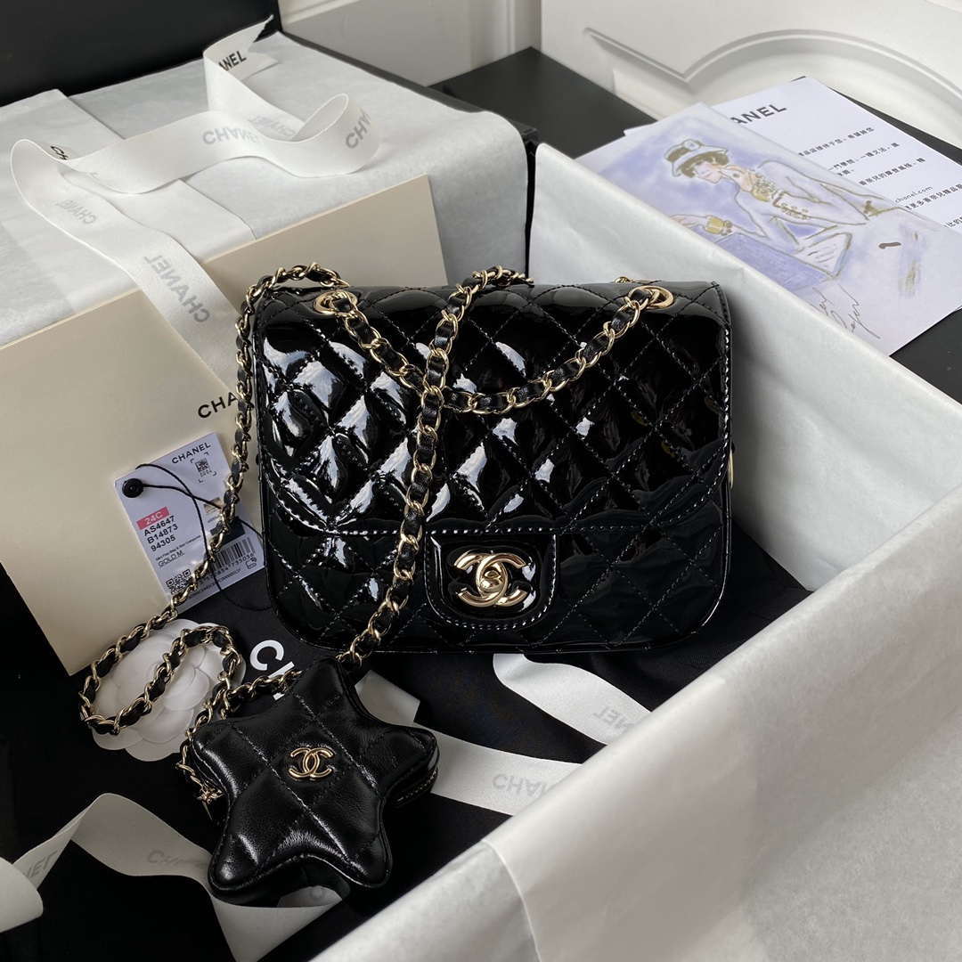 Chanel AS4647 Mini Flap Bag & STAR COIN PURSE Metallic Calfskin & Gold-Tone Metal Black - Default Title - View 1