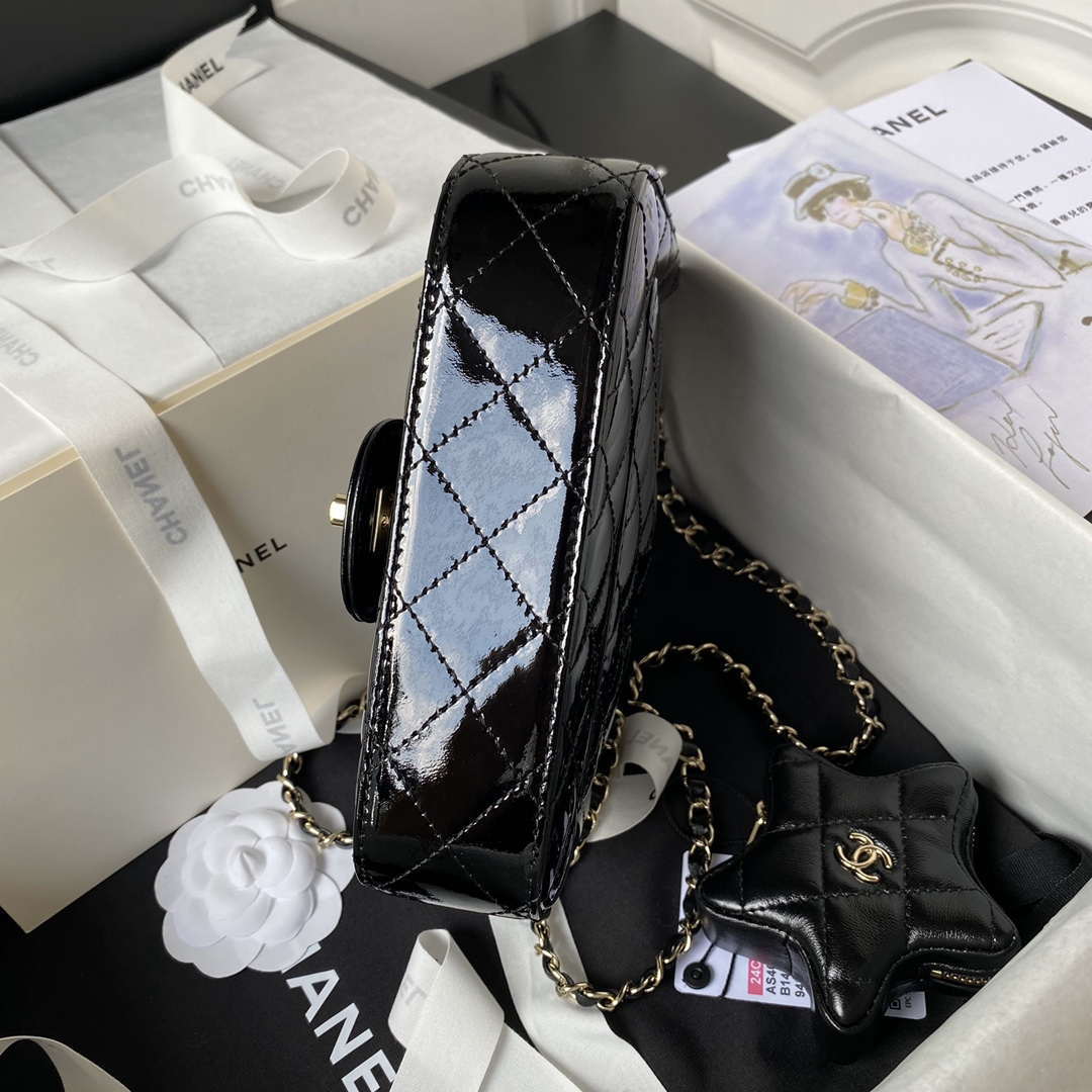 Chanel AS4647 Mini Flap Bag & STAR COIN PURSE Metallic Calfskin & Gold-Tone Metal Black - Default Title - View 6