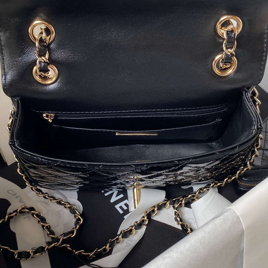 Chanel AS4647 Mini Flap Bag & STAR COIN PURSE Metallic Calfskin & Gold-Tone Metal Black